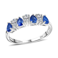 Premium Ceylon Blue Sapphire and Moissanite  1.30 ctw Ring in Rhodium Over Sterling Silver (Size 8.0)