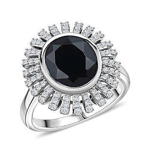 Karis Thai Black Spinel and White Zircon 4.75 ctw Ring in Platinum Bond (Size 10.0)