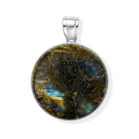 Round Labradorite 59.00 ctw Pendant without Chain in Silvertone