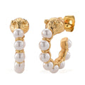 White Shell Pearl Half Hoop Earrings with Leopard Lock in Goldtone - Sticky add to cart bar