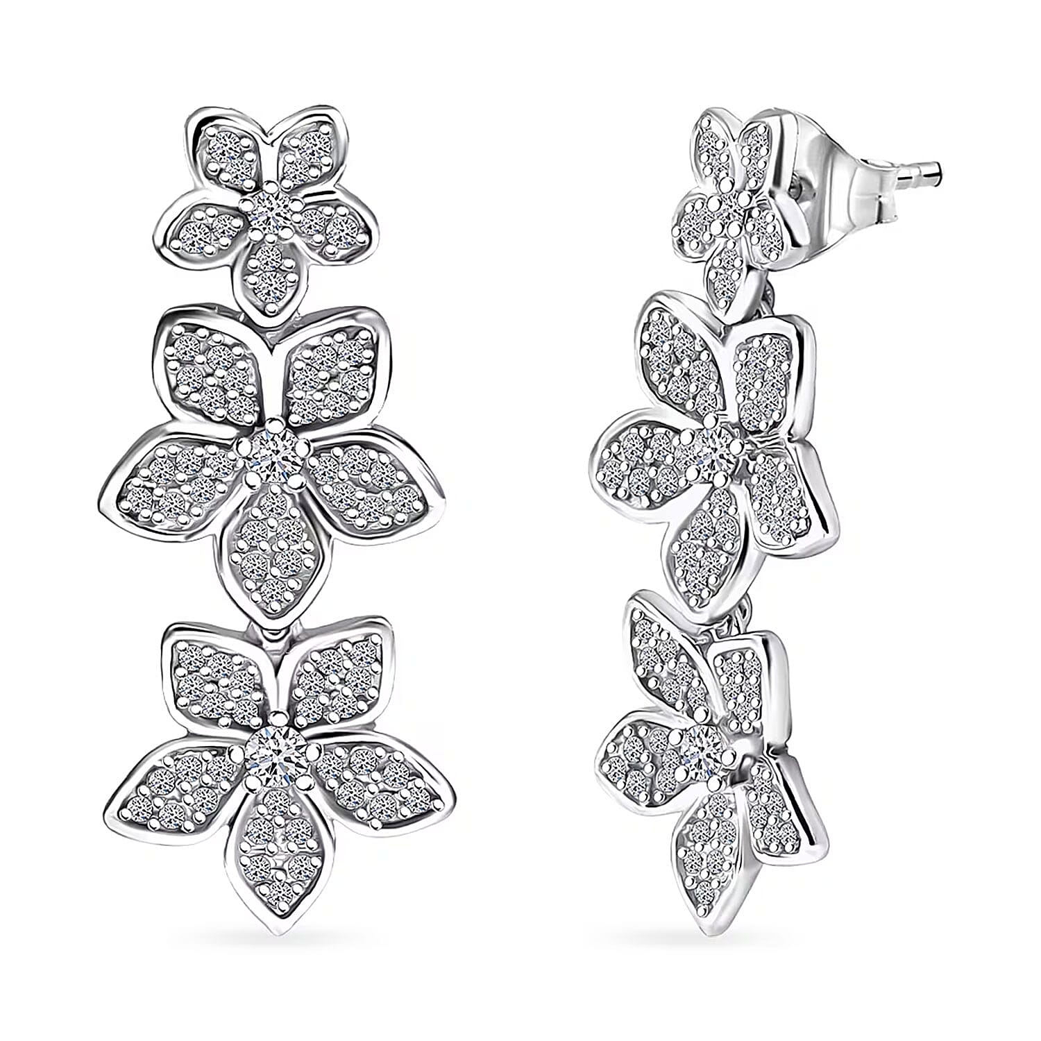 Luxuriant Lab Grown Diamond G-H SI 1.00 ctw Dangling Floral Cascade Earrings in Rhodium Over Sterling Silver