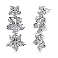 Luxuriant Lab Grown Diamond G-H SI 1.00 ctw Dangling Floral Cascade Earrings in Rhodium Over Sterling Silver