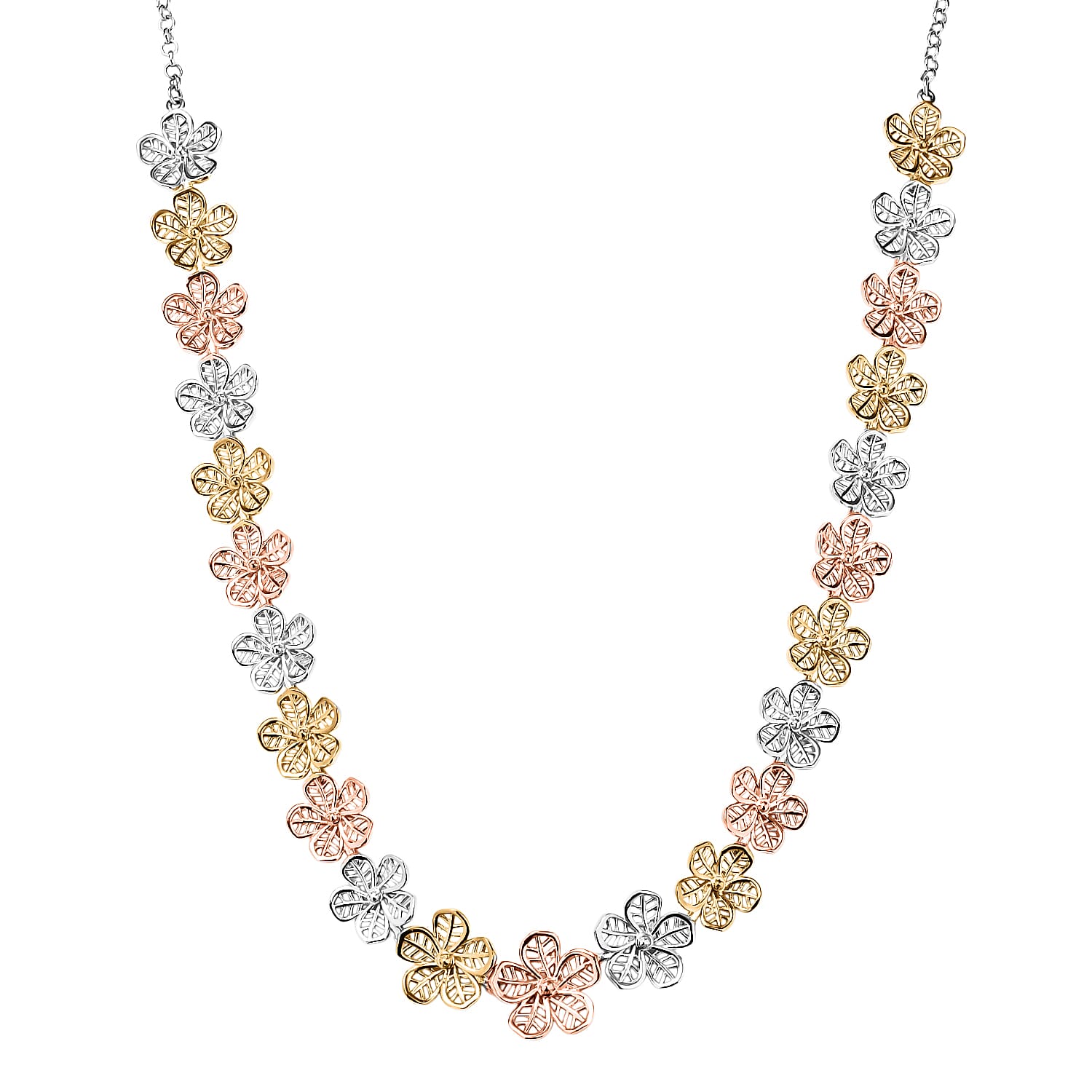D'Joy Passport to Turkey Floral Necklace in 18K Vermeil YRG and Rhodium Over Sterling Silver 18 Inches 23.25 Grams