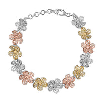 Epic Deal D'Joy 18K Vermeil YRG and Rhodium Over Sterling Silver Floral Bracelet (6.50 In) (11.50 g)