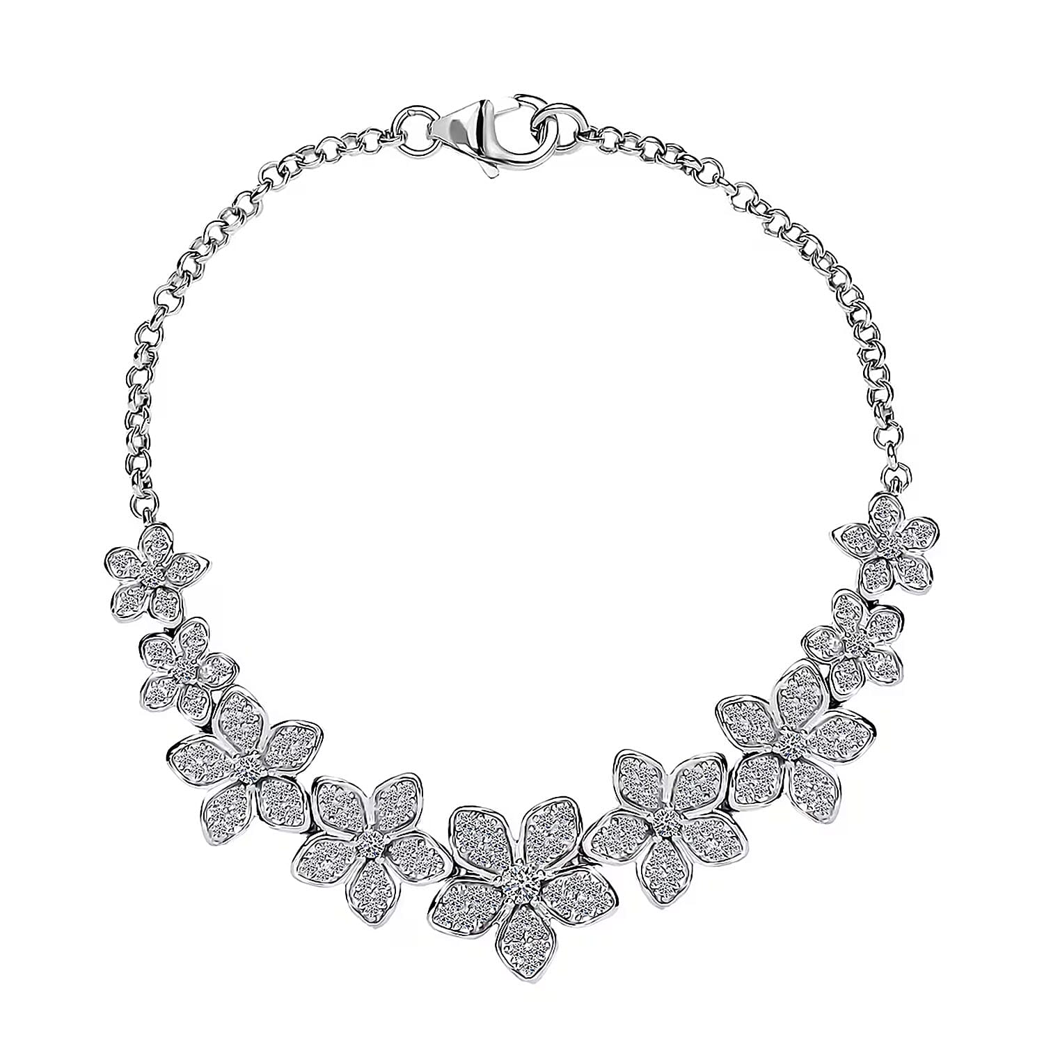 Luxuriant Lab Grown Diamond G-H SI 1.50 ctw Floral Cascade Bracelet in Rhodium Over Sterling Silver (7.25 In) 7 Grams