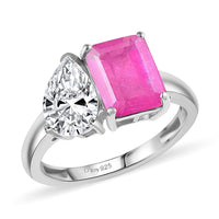 Premium Ilakaka Hot Pink Sapphire (FF), Moissanite Ring in Rhodium Over Sterling Silver (Size 10.0) 4.50 ctw