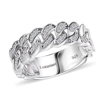 Luxuriant Lab Grown Diamond (G-H SI) Cuban Link Chain Ring in Rhodium Over Sterling Silver (Size 10.0) 0.25 ctw
