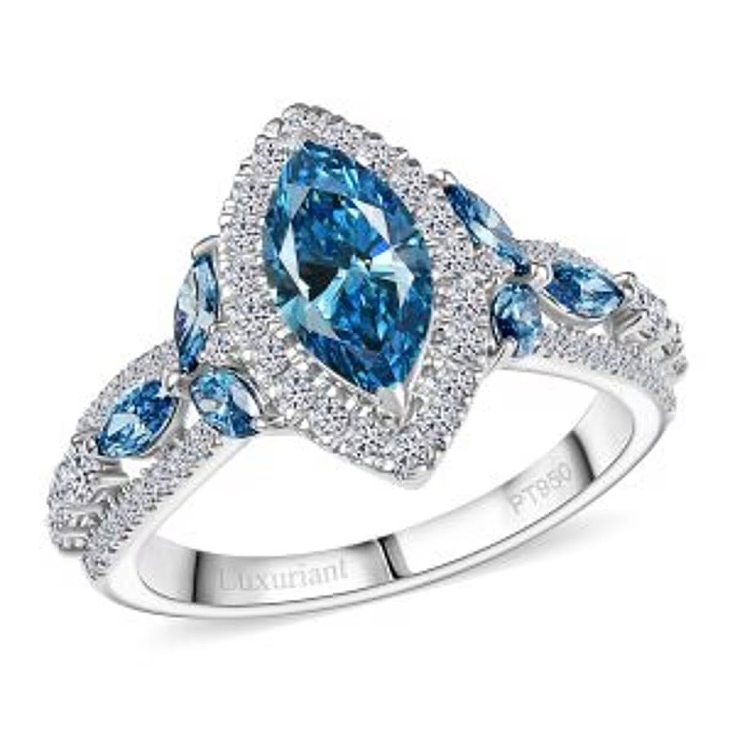 IGI Certified Luxuriant Lab Grown Blue Diamond (IR) VS and Lab Grown Diamond 2.00 ctw Ring in 950 Platinum 6.40 Grams
