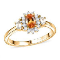D'Joy Tanzanian Mandarin Garnet, White Zircon Ring in 18K Vermeil YG Over Sterling Silver (Size 10.0) 1.00 ctw