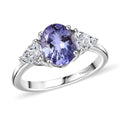 D'Joy Tanzanite and Moissanite 2.60 ctw Ring in Rhodium Over Sterling Silver (Size 10.0) - Sticky add to cart bar
