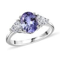 D'Joy Tanzanite and Moissanite 2.60 ctw Ring in Rhodium Over Sterling Silver (Size 10.0)