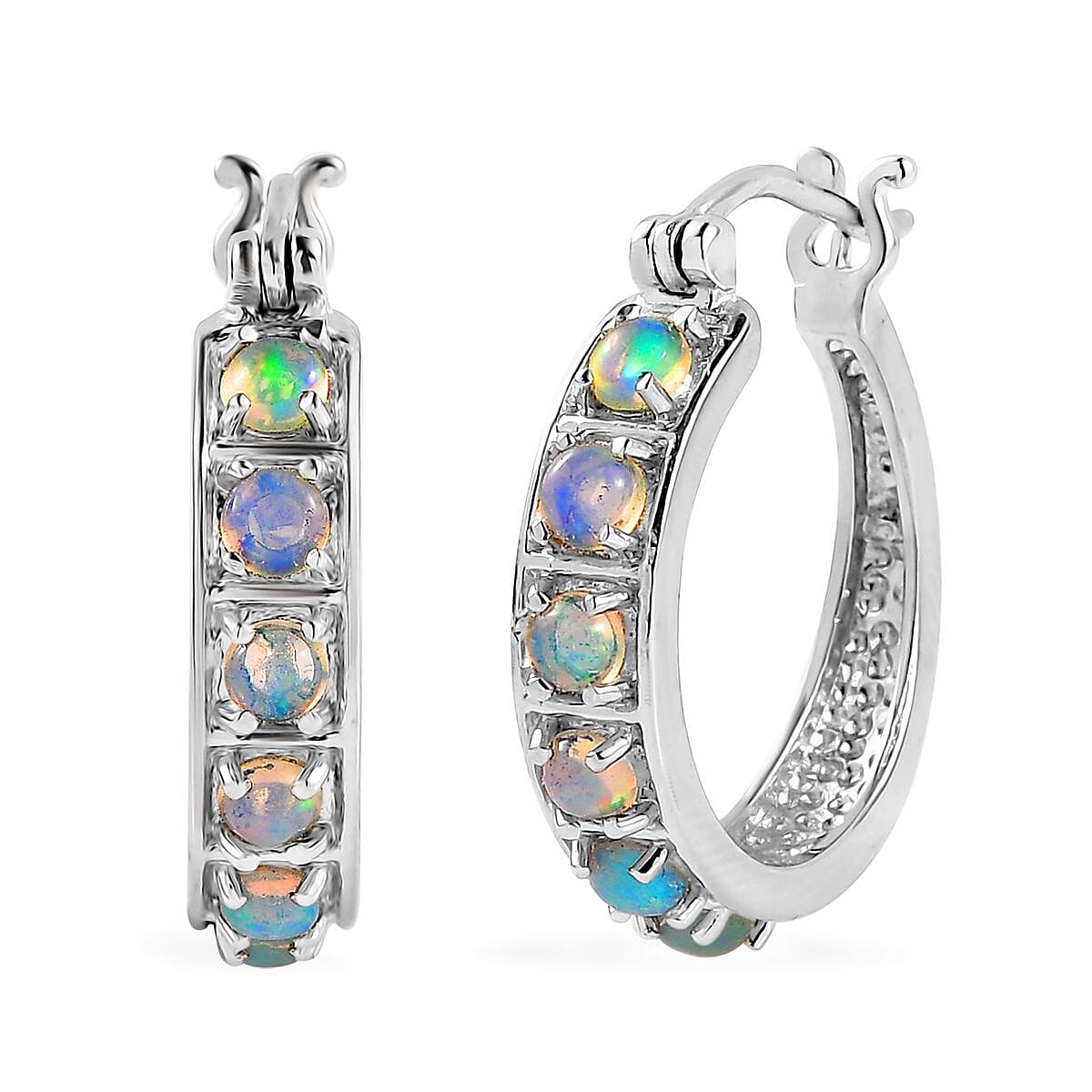 Ethiopian Welo Opal 1.00 ctw Hoop Earrings in Stainless Steel