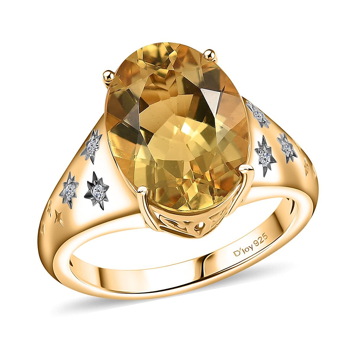 D'Joy Yellow Labradorite and Luxuriant Lab Grown Diamond 5.25 ctw Ring in 18K Vermeil Yellow Gold Over Sterling Silver (Size 10.0)