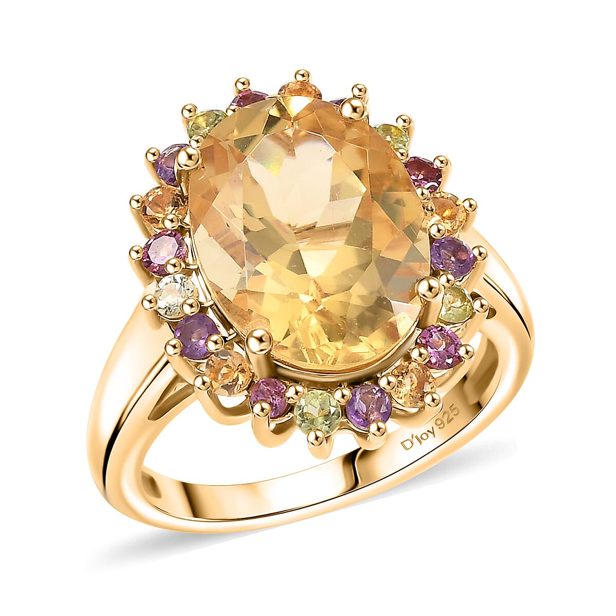 D'Joy Yellow Labradorite and Multi Gemstone 6.00 ctw Ring in 18K Vermeil Yellow Gold Over Sterling Silver (Size 10.0)