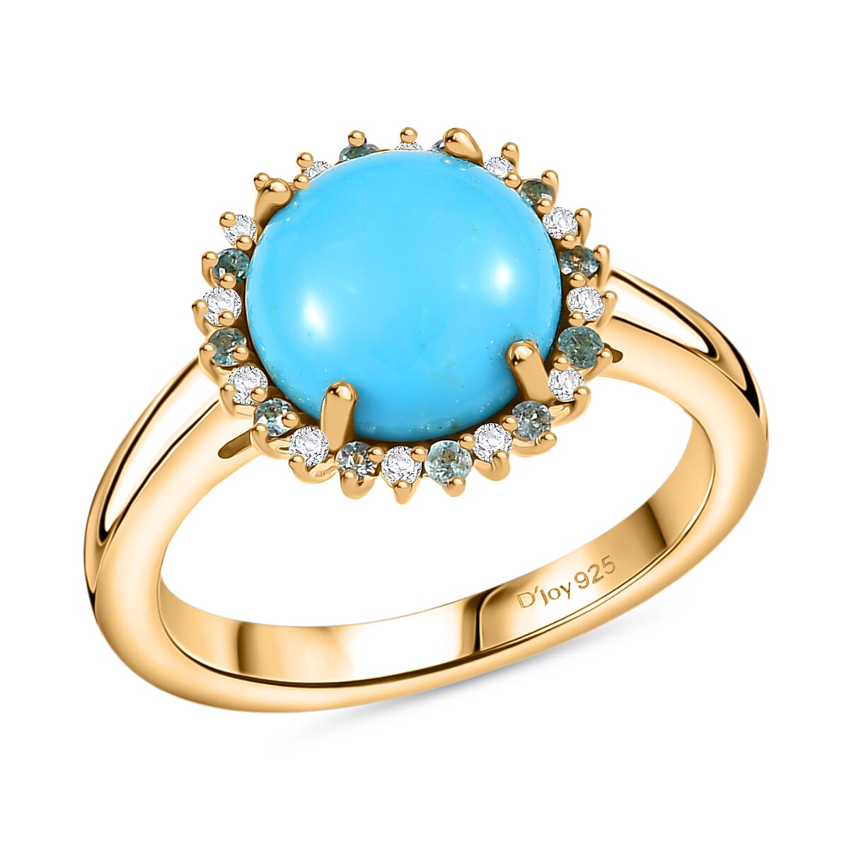 Sleeping Beauty Turquoise, AAA Paraiba Tourmaline and Diamond Sunflower Ring in 18K Vermeil YG Over Sterling Silver (Size 10.0) 2.70 ctw