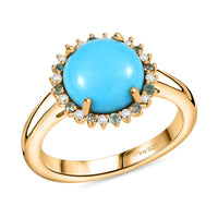 Sleeping Beauty Turquoise, AAA Paraiba Tourmaline and Diamond Sunflower Ring in 18K Vermeil YG Over Sterling Silver (Size 10.0) 2.70 ctw