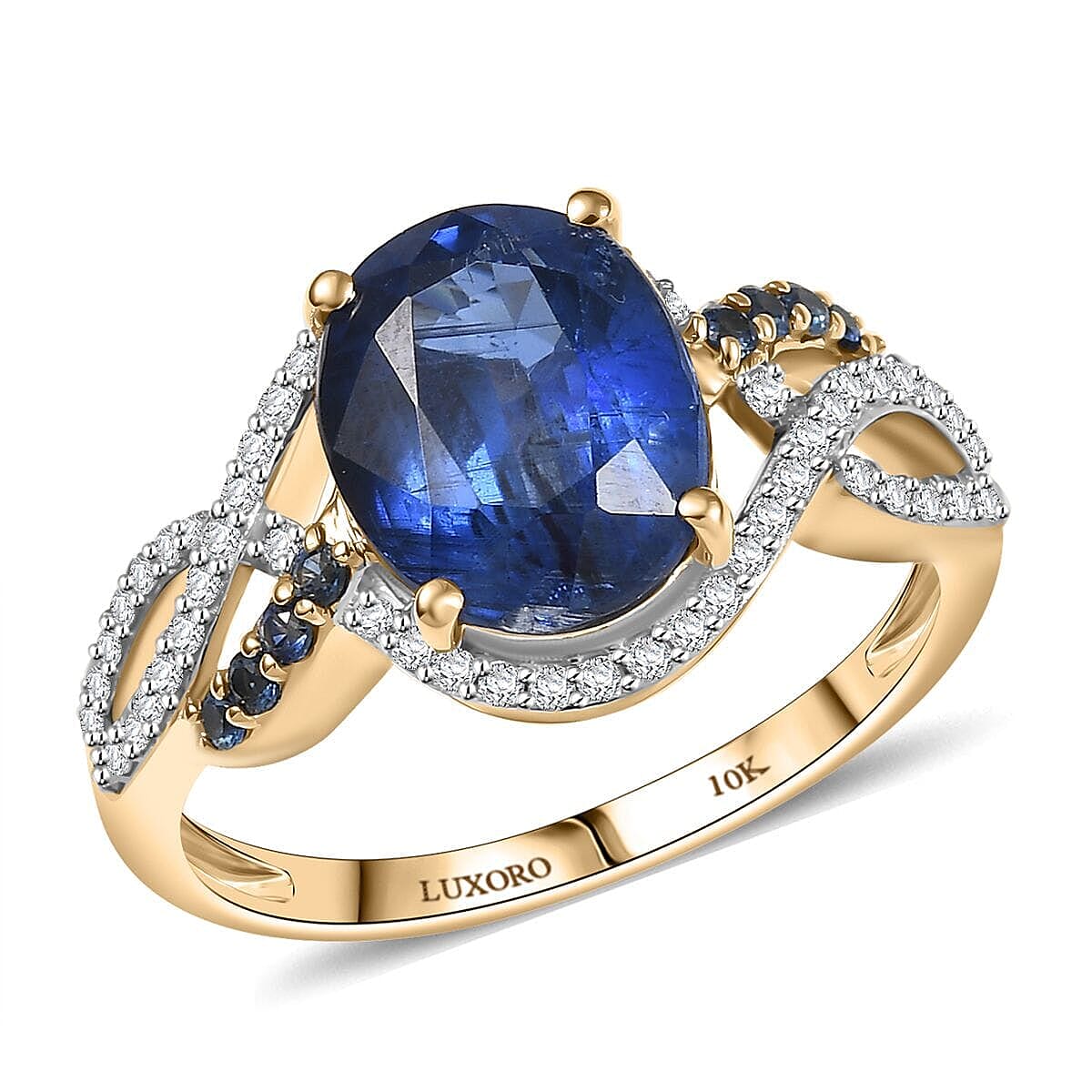 Luxoro 10K Yellow Gold Premium Nilamani, Ceylon Sapphire and Diamond (G-H, I2) (0.29 cts) Sea Whirlpool Ring (Size 9.0) 5.00 ctw