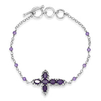 EverTrue African Amethyst Cross Bracelet in Platinum Bond (6.50-8.0In) 4.40 ctw