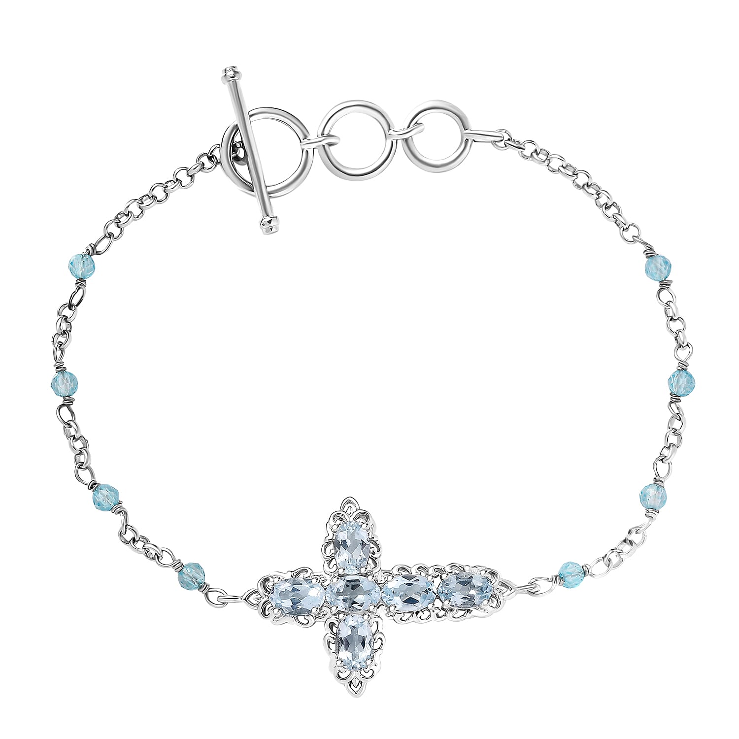 EverTrue African Amethyst Cross Bracelet in Platinum Bond (6.50-8.0In) 4.40 ctw