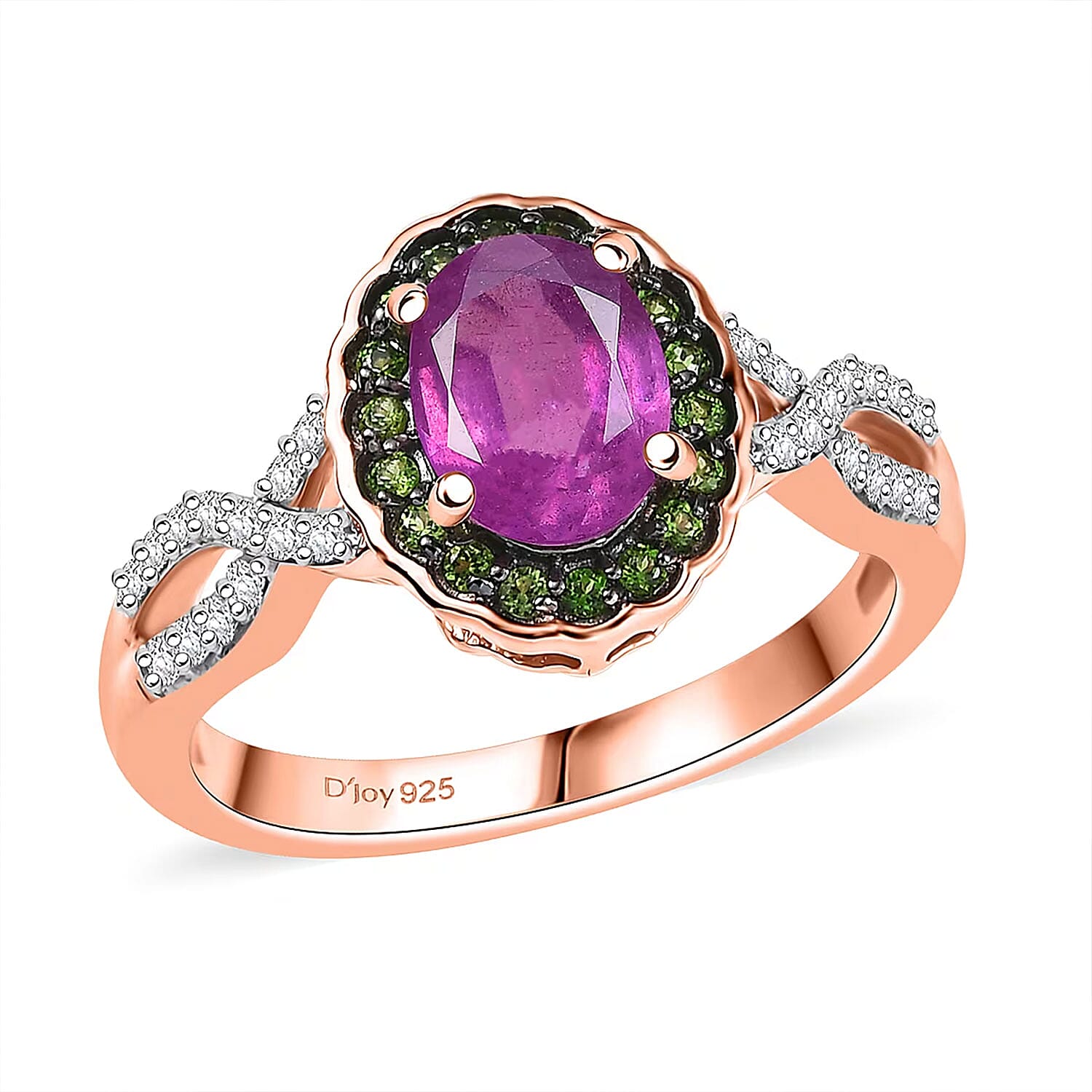 D'Joy Ilakaka Hot Pink Sapphire (FF) and Multi Gemstone 2.35 ctw Ring in 18K Vermeil Rose Gold Over Sterling Silver