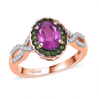 D'Joy Ilakaka Hot Pink Sapphire (FF) and Multi Gemstone 2.35 ctw Ring in 18K Vermeil Rose Gold Over Sterling Silver