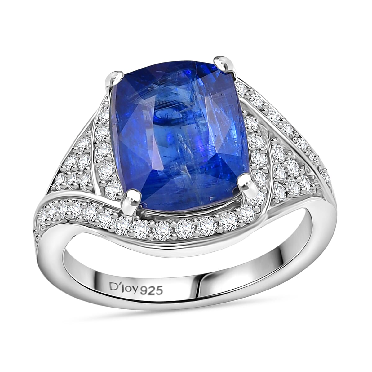 D'Joy Premium Kashmir Kyanite and Moissanite 5.90 ctw Ring in Rhodium Over Sterling Silver (Size 10.0)