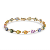 Luxoro AAA Multi Sapphire 13.00 ctw Garden of Light Bracelet in 10K Yellow Gold (7.25 In)