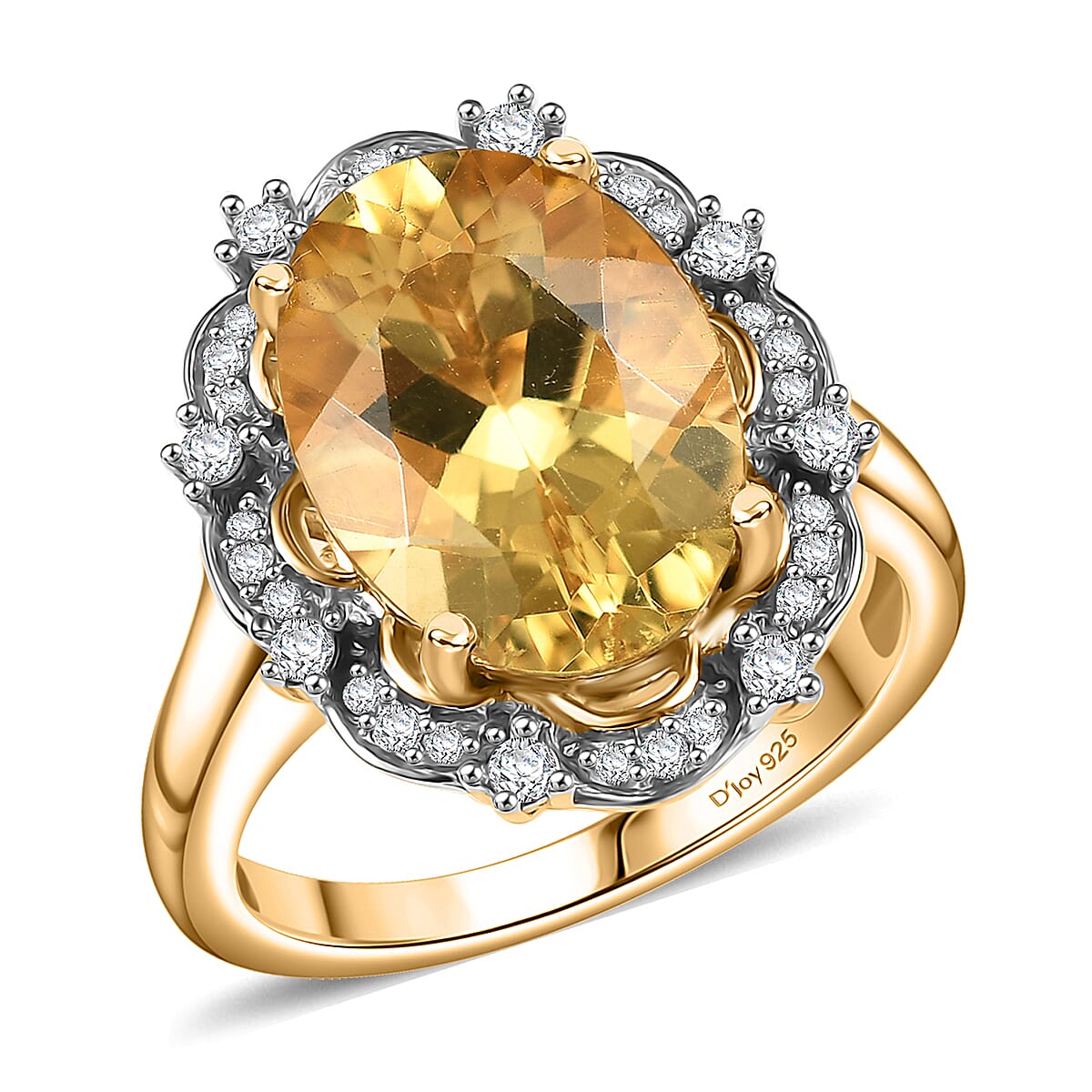 D’joy Yellow Labradorite and White Zircon 5.50 ctw Ring in 18K Vermeil Yellow Gold Over Sterling Silver (Size 10.0)