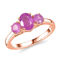 D'Joy Ilakaka Hot Pink Sapphire (FF) 1.90 ctw 3 Stone Ring in 18K Vermeil Rose Gold Over Sterling Silver (Size 10.0)
