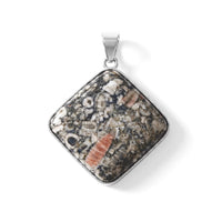 Plain Square Insect Fossil Jasper 69.00 ctw Inlay Frame Pendant without Chain in Silvertone