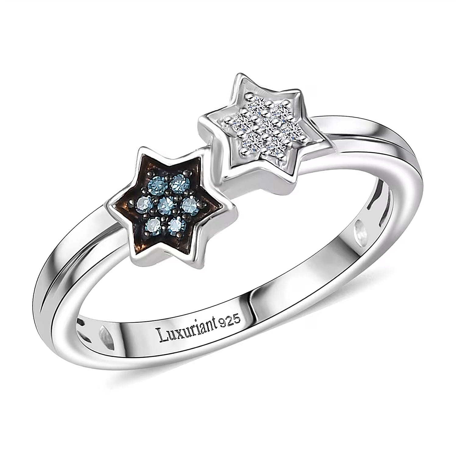 Luxuriant Lab Grown Blue Diamond (IR), Lab Grown Diamond Ring in Rhodium Over Sterling Silver (Size 10.0) 0.08 ctw