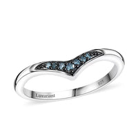 Luxuriant Lab Grown Blue Diamond (IR) 0.07 ctw Chevron Ring in Rhodium Over Sterling Silver (Size 10.0)