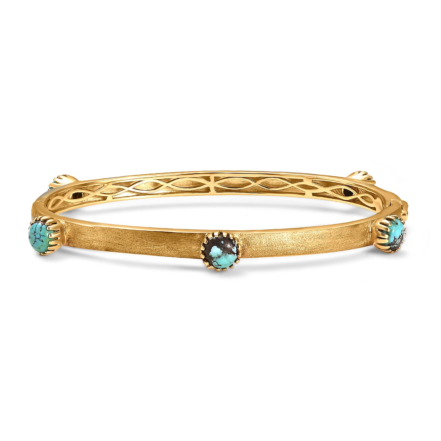 D'Joy Passport to Turkey Blue Moon Turquoise 4.50 ctw Textured Bangle Bracelet in 18K Vermeil Yellow Gold Over Sterling Silver (7.25 In)