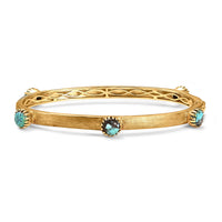 D'Joy Passport to Turkey Blue Moon Turquoise 4.50 ctw Textured Bangle Bracelet in 18K Vermeil Yellow Gold Over Sterling Silver (7.25 In)