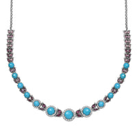 D'Joy Premium Sleeping Beauty Turquoise and Multi Gemstone 21.90 ctw Azure Bloom Necklace in Rhodium Over Sterling Silver 18 Inches