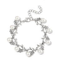 White Shell Pearl, Austrian Crystal Bracelet in Silvertone (6.50-8.50In)