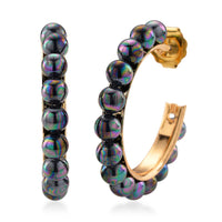 White Shell Pearl Hoop Earrings in Silvertone and Stainless Steel