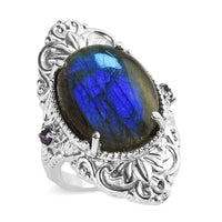 Ever True Malagasy Labradorite, African Amethyst Ring in Stainless Steel (Size 10.0) 15.50 ctw