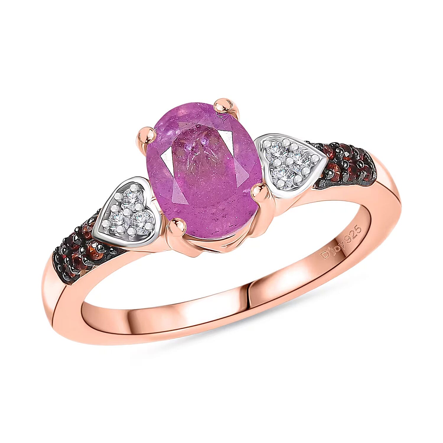 D'Joy Ilakaka Hot Pink Sapphire (FF), Multi Gemstone Starlit Heart Ring in 18K Vermeil RG Over Sterling Silver (Size 10.0) 2.10 ctw