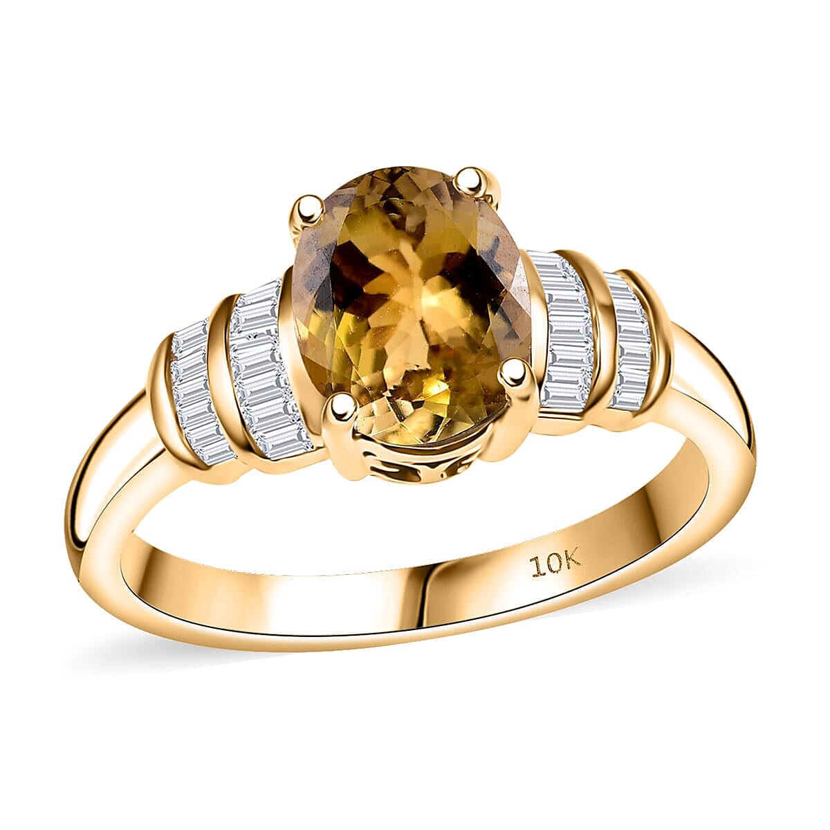 Luxoro 10K Yellow Gold Premium Golden Tanzanite, White Diamond (I2) (0.22 cts) Paper Swirls Ring (Size 10.0) 2.40 ctw