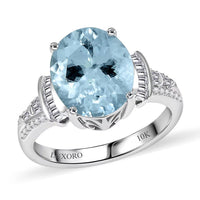 Luxoro 10K White Gold Premium Aquamarine,  Diamond (I2) (0.28 cts) Ring (Size 10.0) 3.90 ctw