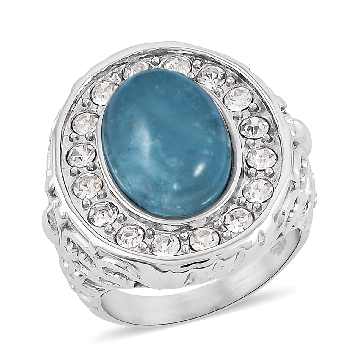 Aquamarine and Simulated Diamond 3.30 ctw Ring in Stainless Steel (Size