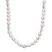 Freshwater Pearl and Larimar 8.00 ctw Necklace in 18K Vermeil Yellow Gold Over Sterling Silver 18 Inches