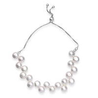 White Freshwater Pearl Bolo Dancing bubbles Bracelet in Rhodium Over Sterling Silver