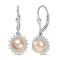 D'Joy Peach Freshwater Pearl and White Zircon 0.30 ctw Sunlit Bloom Earrings in Rhodium Over Sterling Silver - Sticky add to cart bar