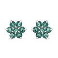 D'Joy AAA Kagem Zambian Emerald 1.00 ctw Floral Stud Earrings in Rhodium Over Sterling Silver - Sticky add to cart bar