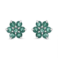 D'Joy AAA Kagem Zambian Emerald 1.00 ctw Floral Stud Earrings in Rhodium Over Sterling Silver
