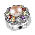 Ever True Lavender Pearl and Multi Gemstone 1.75 ctw Celestial Garden Ring in Stainless Steel (Size 10.0) - Sticky add to cart bar