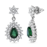 Premium Kagem Zambian Emerald and Moissanite 2.40 ctw Forest Bloom Earrings in Rhodium Over Sterling Silver