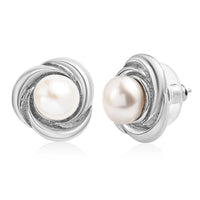 Freshwater Pearl Knot Stud Earrings in Stainless Steel